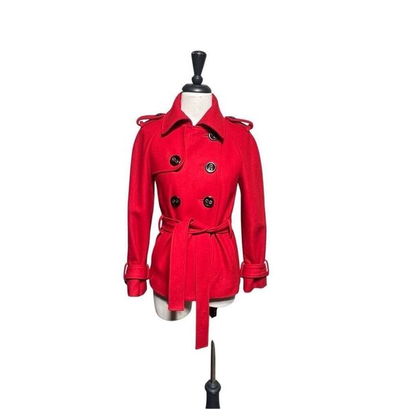 Georgiou Studio Red Double Breasted Wool Pea Coat Size 2 - Picture 1 of 5